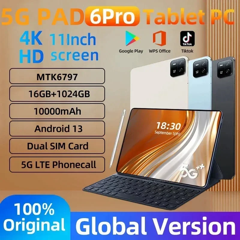 

2024 Global Version New Original Pad 6 Pro Tablet 11inch HD 4K Android 13 16GB+1T 10000mAh 5G Dual SIM GPS Bluetooth WiFi Tablet