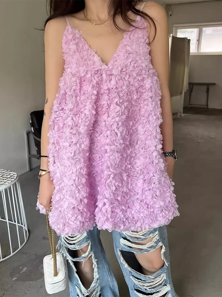 Vestido de Alça com Flores 3D de Alta Qualidade Liangliang, Novo Vestido de Verão Vintage Faionável com Camadas e Saia Curta
