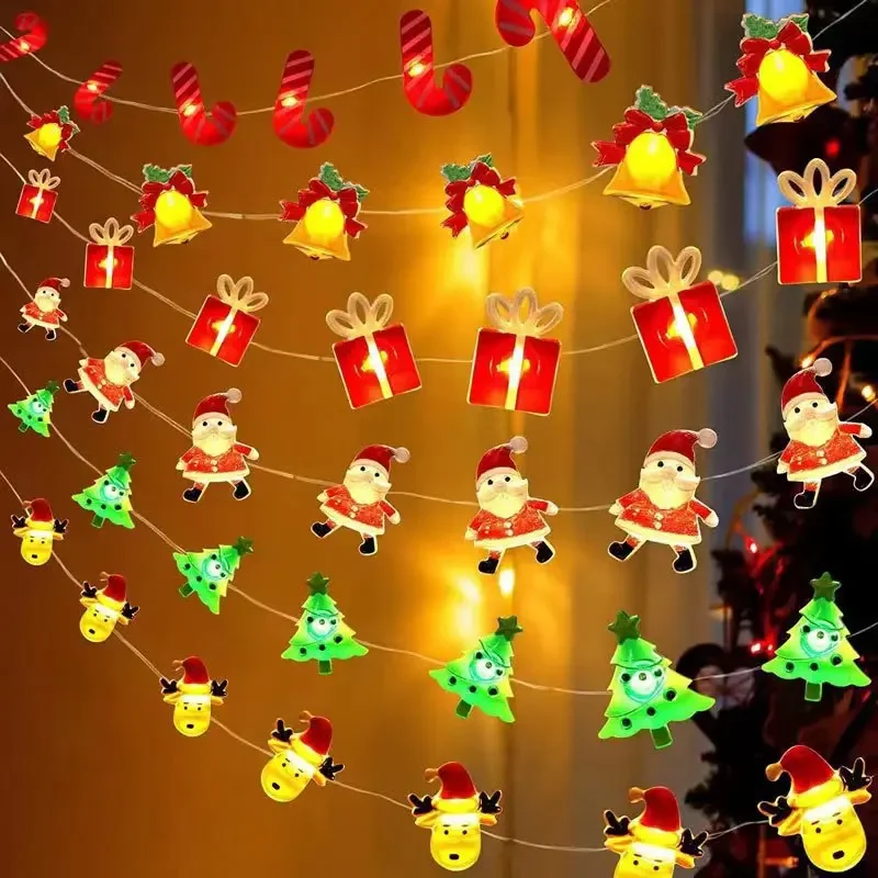 2024 Christmas Lights String Santa Claus Snowman Battery-operated Garland LED Christmas Decorative Light Party New Year's Decor