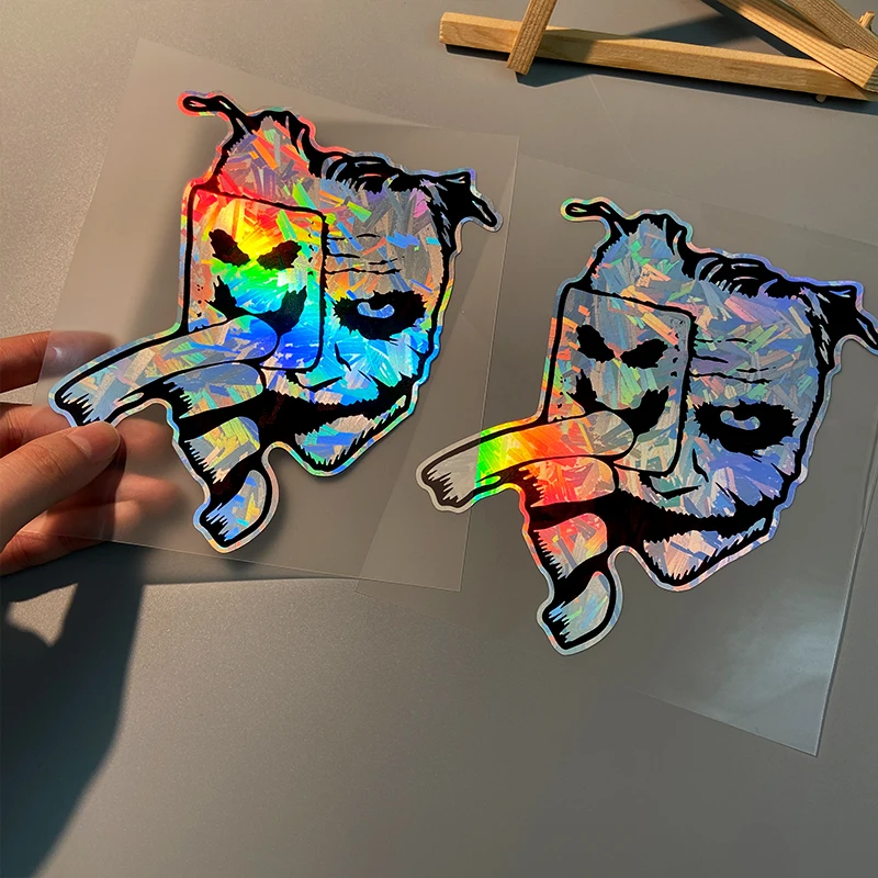 

Waterproof for Scooter Front Fairing Fuel Tank Holographic Carbon Effect Vinyl Decals Poker Clown Reflective Motorcycle Stickers