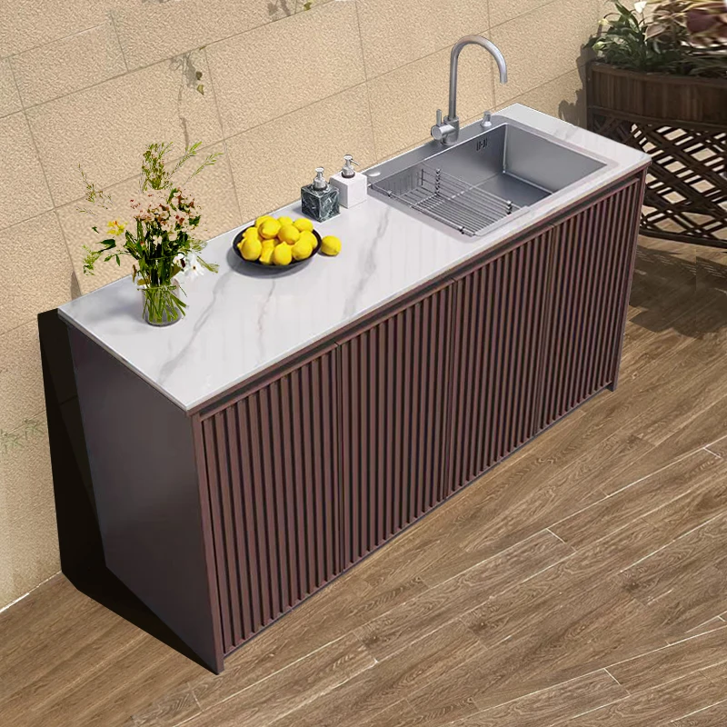 Outdoor All aluminum Alloy Rock Plate Washbasin Sink Integrated Cabinet Waterproof Garden Courtyard Storage Outdoor Cabinet