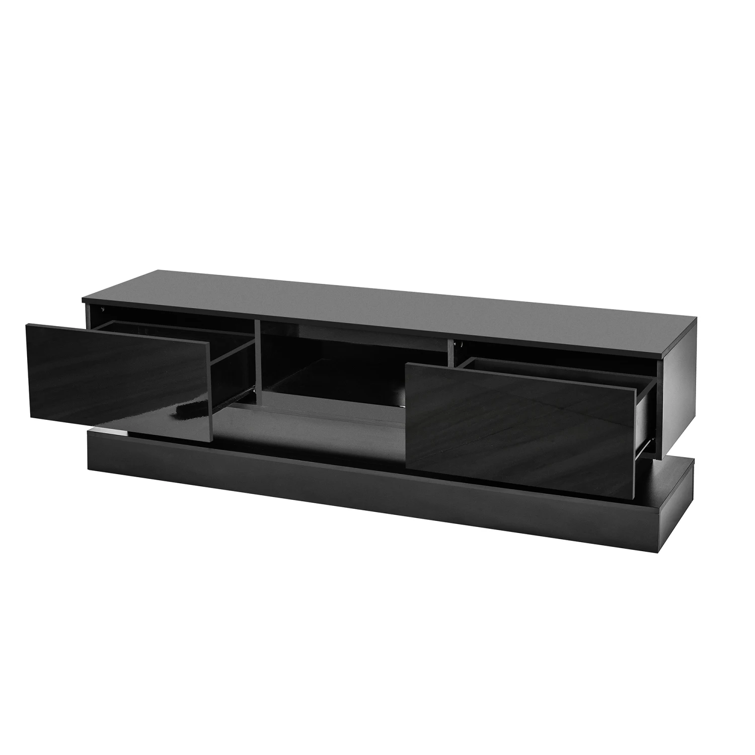 Soporte para TV moderno NEGRO de 63 pulgadas con luces LED, mueble para TV frontal de alto brillo, se puede montar en salón, sala de estar o dormitorio