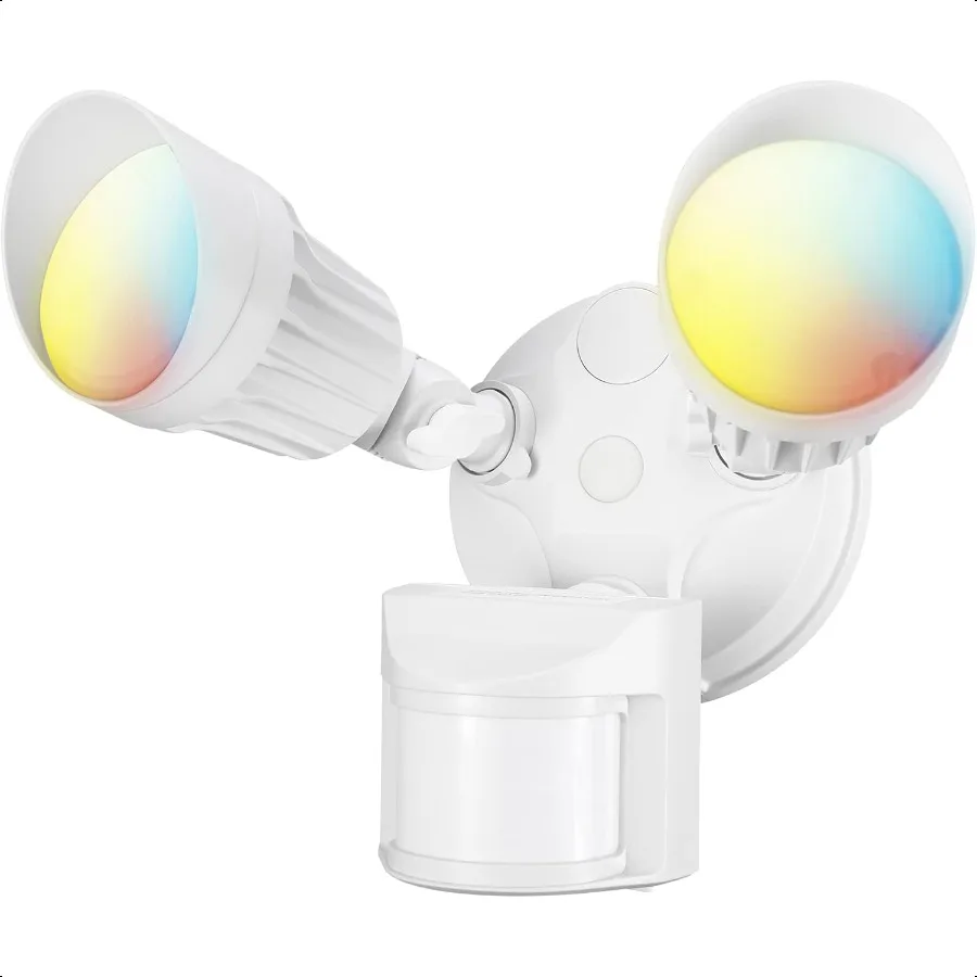 LED Security Light Motion Sensor Flood Lights 3000K 4000K 5000K Selectable Adjustable 2Head White