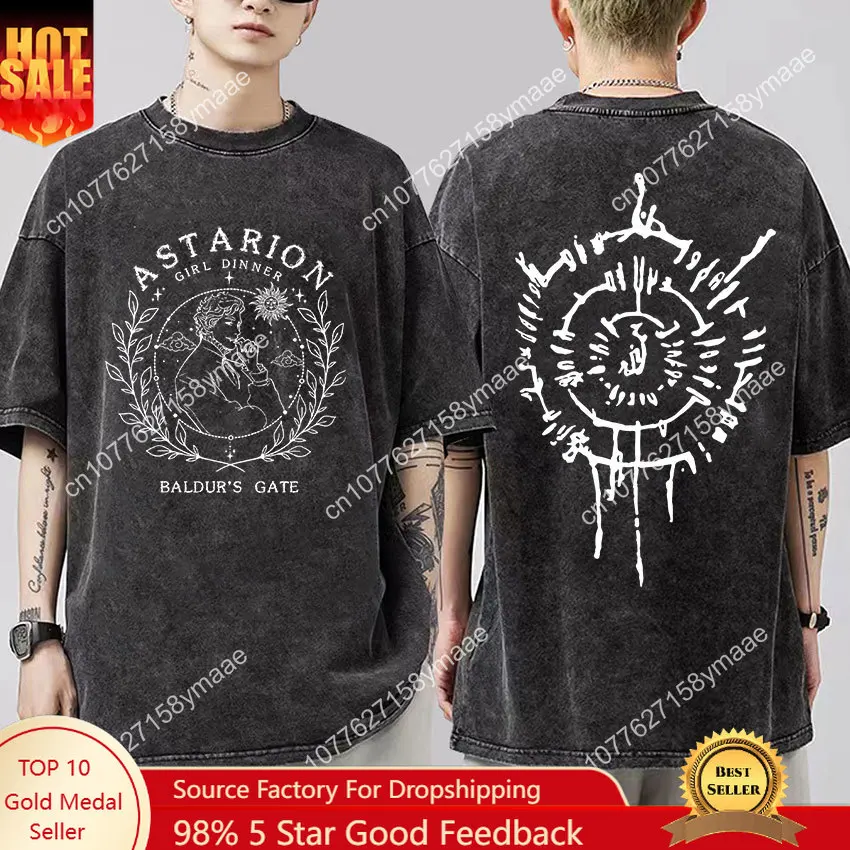 

Vintage Washed Astarion Graphic T Shirts Men's Classic Style Short Sleeve T-Shirt High Quality Unisex Oversized Tees Streetwear