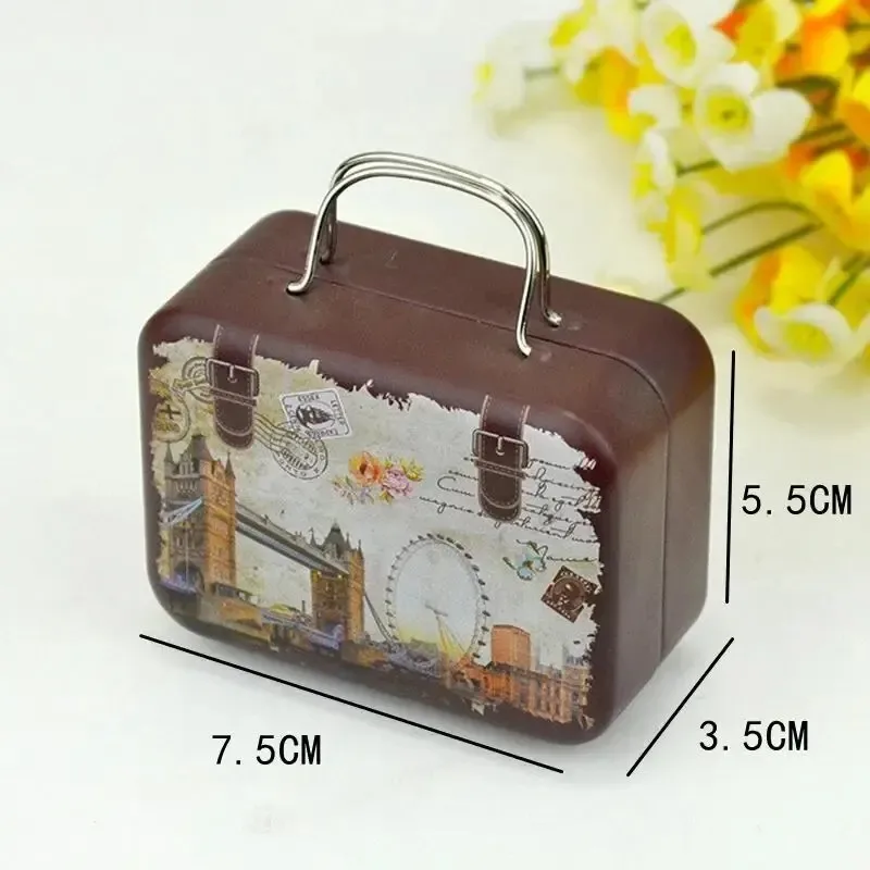 1PC Mini Suitcase Candy Boxes Small Tin Plate Gift Box Rectangular Coin Storage Container with Hinged Lids