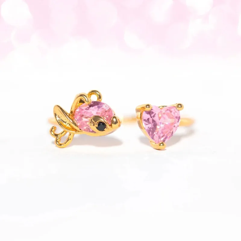 Nuevo anillo de diamante de punto de Disney para mujer, anillo ajustable con corazón de circón de Ángel de dibujos animados para niñas, regalo de joyería de moda para fiesta de cumpleaños