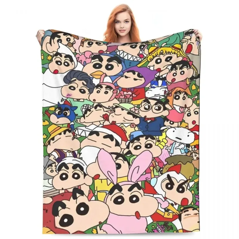 

New Style Crayon Shinchans Warm Soft Blanket Funny Cartoon Travel Throw Blanket Novelty Bedroom Flannel Bedspread Sofa Bed Cover