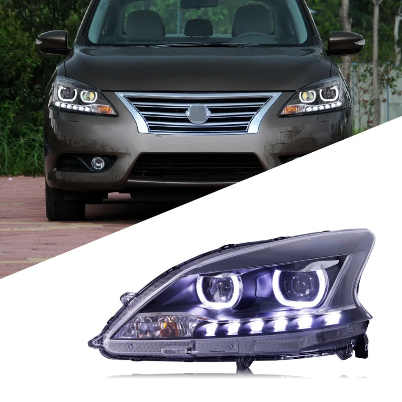 

Suitable for 12-15 new Xuanyi headlight assembly modified LED angel eye daytime running light double lens xenon lamp