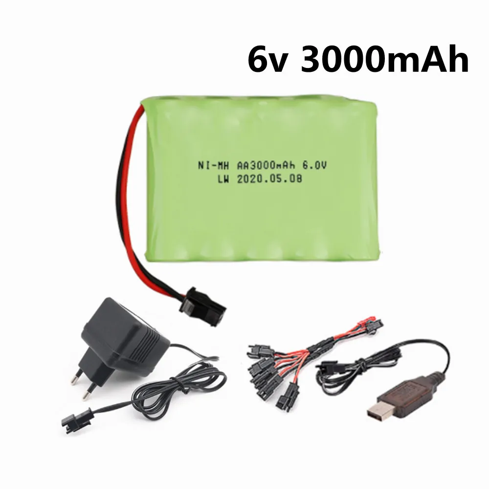 6V AA NIMH Battery with Charger cable For Rc toy Car Boat tank Robot Truck Gun parts Electric toy security facilities 6V 3000mah