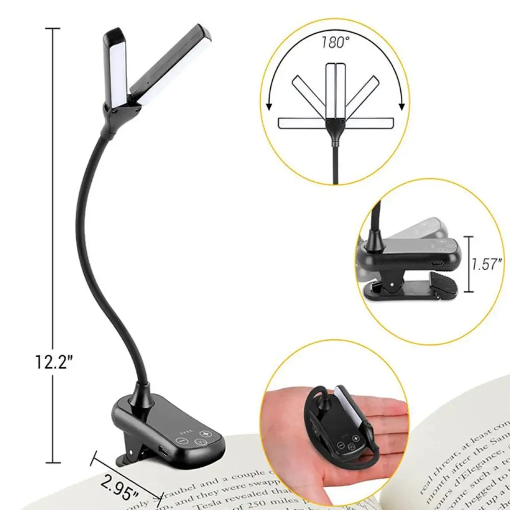 Double Head Clip On Book Light New Clip-on Flexible Folding Lights Rechargeable Adjustable Reading Lamp Travel