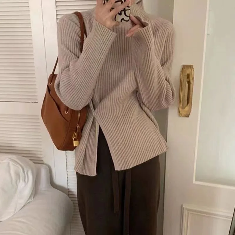 

Turtleneck Sweater Winter Knitted Chic Top Ropa Mujer Pulls Femmes Clothes Ladies Ribbed Jumpers Grils Long-sleeved Tshirts