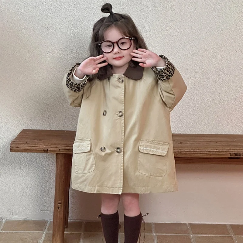 Girl's Trench Coat 2026 Spring New Collection Kids Mid-Length Korean Style Baby Clothes Children's Wear 1-8T