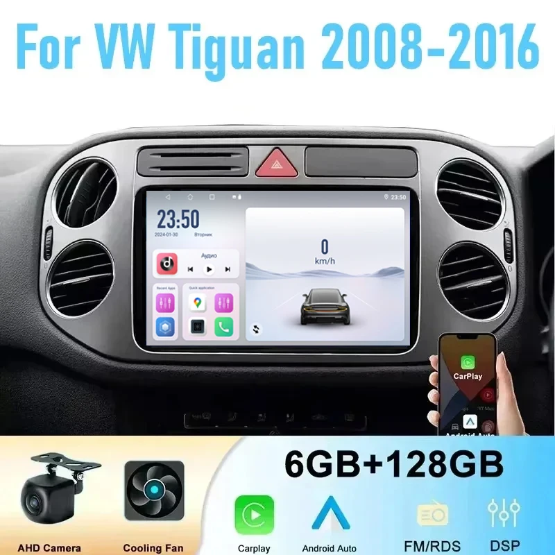 

9" For VW Tiguan 2008-2016 GPS Car Radio Head Unit Wireless Apple Carplay Android Navi Auto Reversing Image Camera WIFI 6-128GB