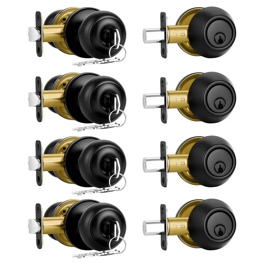 

Pack Front Door Lock Set,Matte Black Exterior Door Lock Set with Deadbolt,Single Cylinder Deadbolt Lock and Door Knob Set,Keyed
