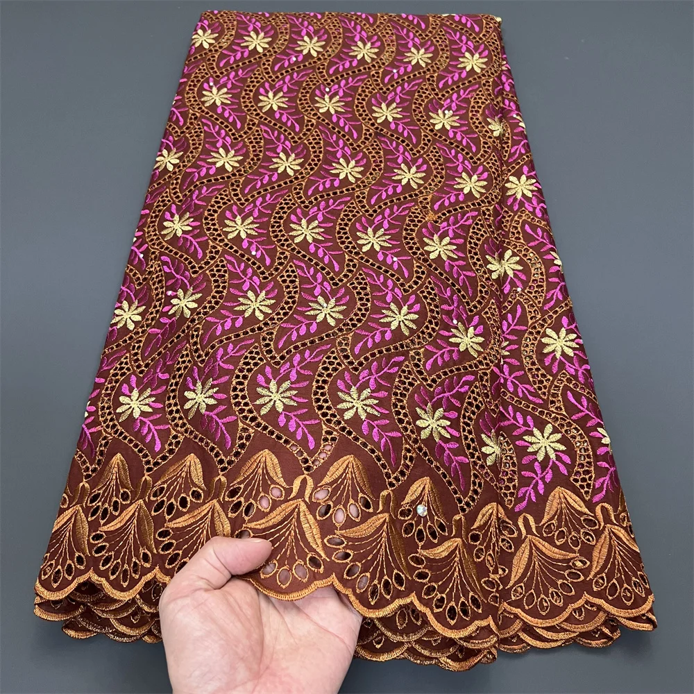 

2025 African Nigerian Tulle Lace Fabric for Dress Sewing High Quality Damask Cotton Pure Embroidery Wedding Party hz1363 5Yard