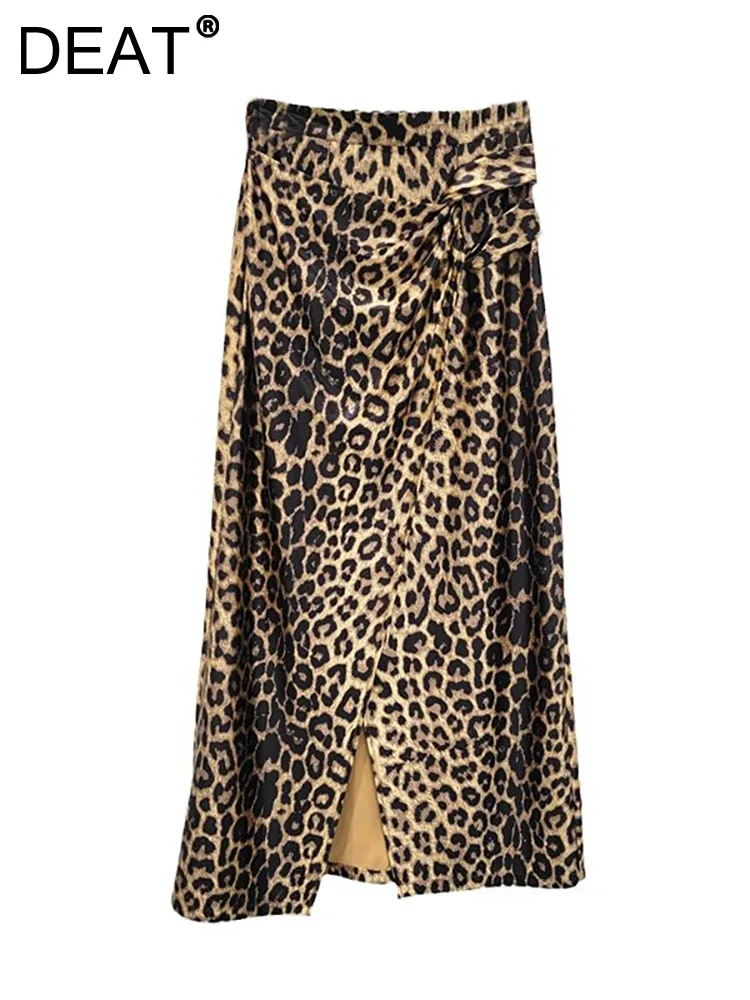 

DEAT Women's Skirt High Waist Patchwork Straight Leopard Printed Split Wrap Hip Long Skirts 2024 Autumn New Fashion 29L7831