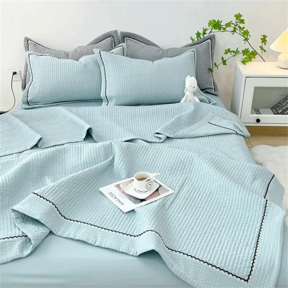 

French Style Quilted Summer Comforter Elegance Princess Bubble Yarn Air Conditioning Quilt Skin-friendly Napping Blanket Summer