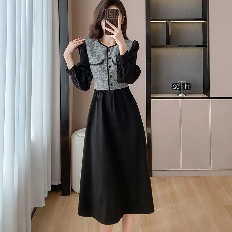 Xiaoxiangfeng Fake Two Age Reducing Dresses for Women French Retro Niche Super Fairy Inner Layer Base Mid Length Skirt