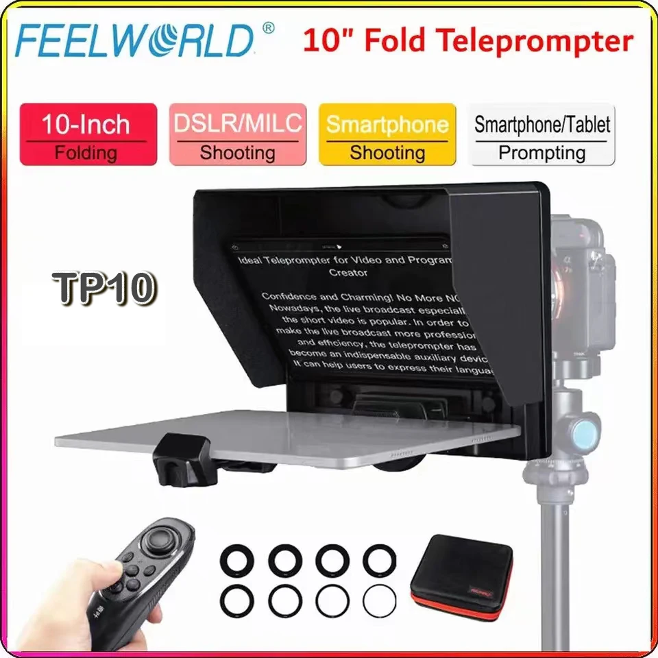 

FEELWORLD TP10 Portable 10 Inch Folding Teleprompter Up 11" Smartphone Tablet Prompter For Phone DSLR Shoot With Remote Control