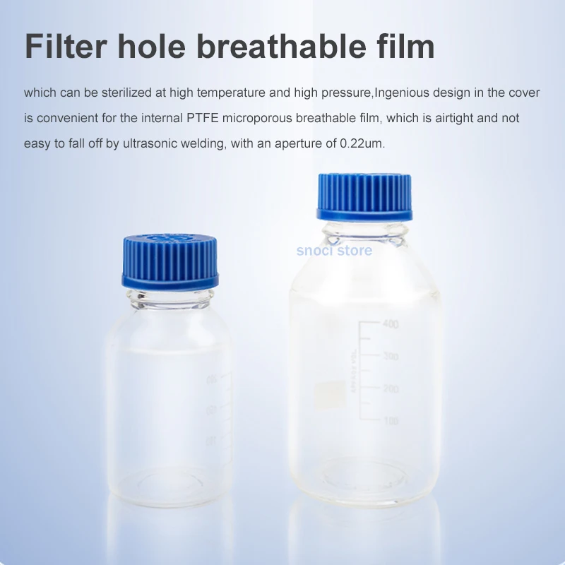 GL45/GL80 غطاء برغي تنفيس الغشاء الأزرق، غطاء بلاستيكي قابل للتنفس مع غشاء مرشح PTFE يستخدم لزجاجة خلية المختبر