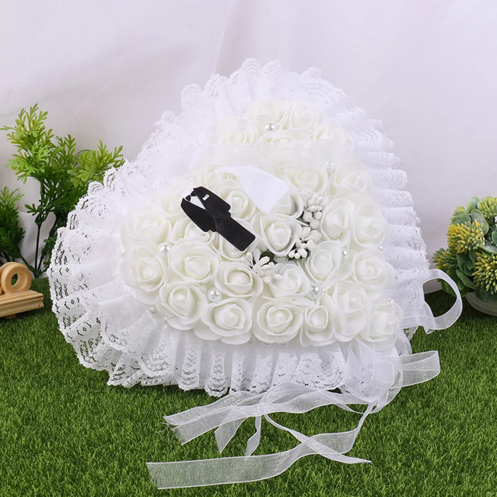 

Lace Wedding Box Bridal Pillow European Style Cushion for Groom Floral Container Wedding Ring Cushion Decor