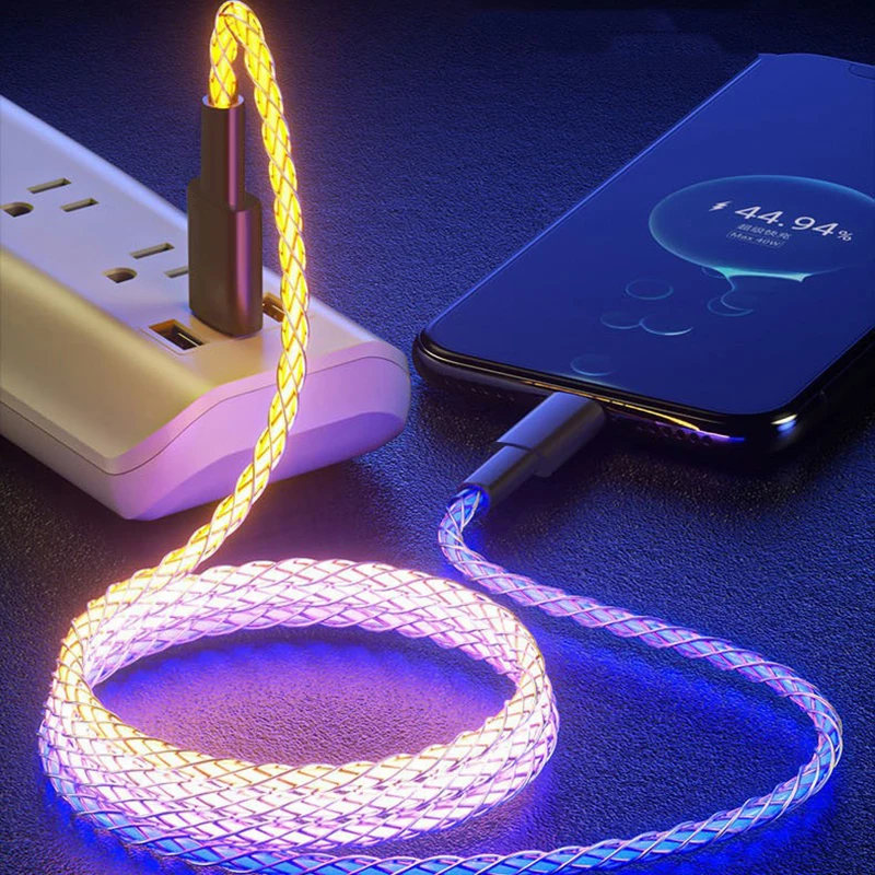 

Colorful Gradient RGB New Iphone Charger Cable Type C Lightning Fast Charging Micro Usb Phone Accessories For Xiaomi Realme Oppo