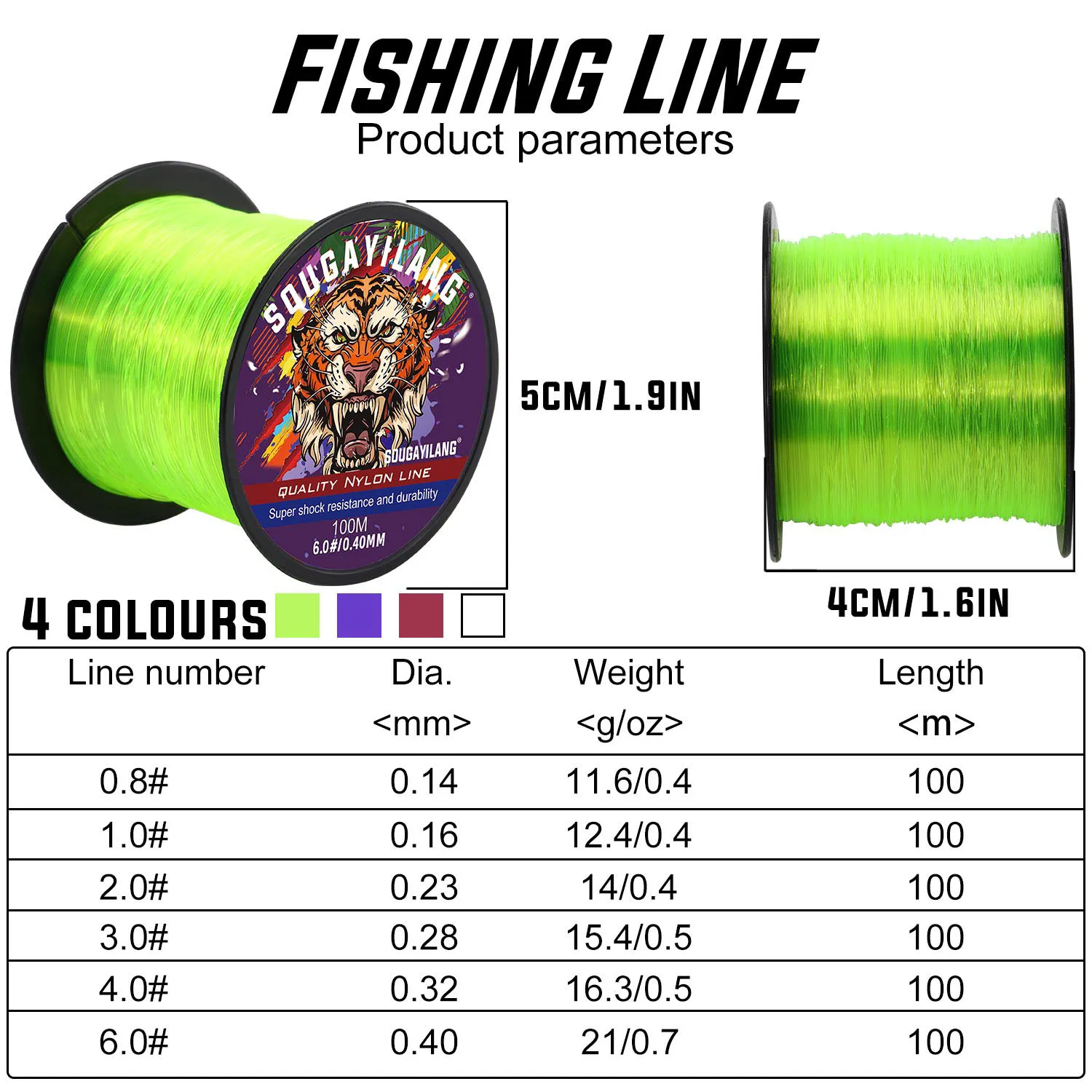 Sougayilang 100m Nylon Fishing Line Monofilament 0.14-0.40mm Max Drag 30LB Superior Material Smooth Line for Seawater Freshwater