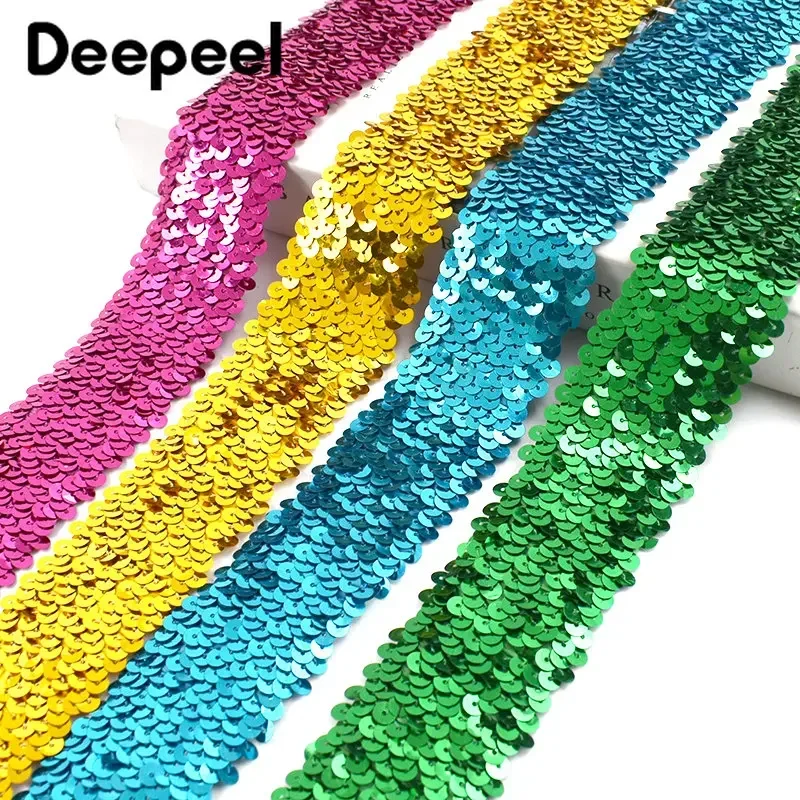 

5/10Meters Sequin Lace Fabric 45mm Wide Stretch Laces Elastic Trimmings Ribbon Party Dress Clothes Headdress Sewing Accessories