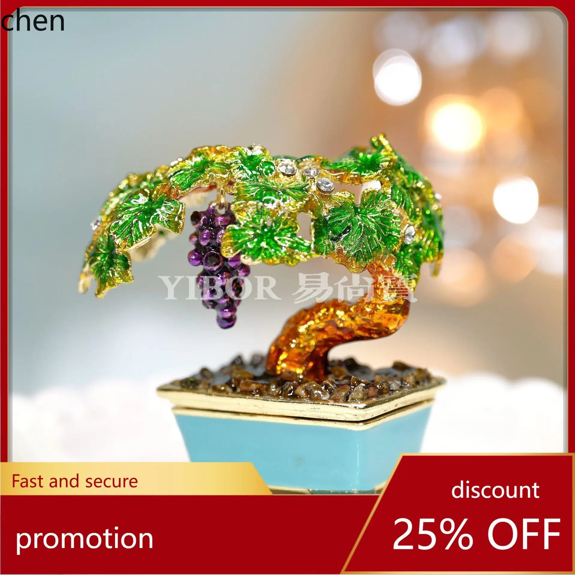 

H1 Metal Enamel Jewelry Box Handicraft Grape Tree Desktop Ornament Creative Decorative Storage Box