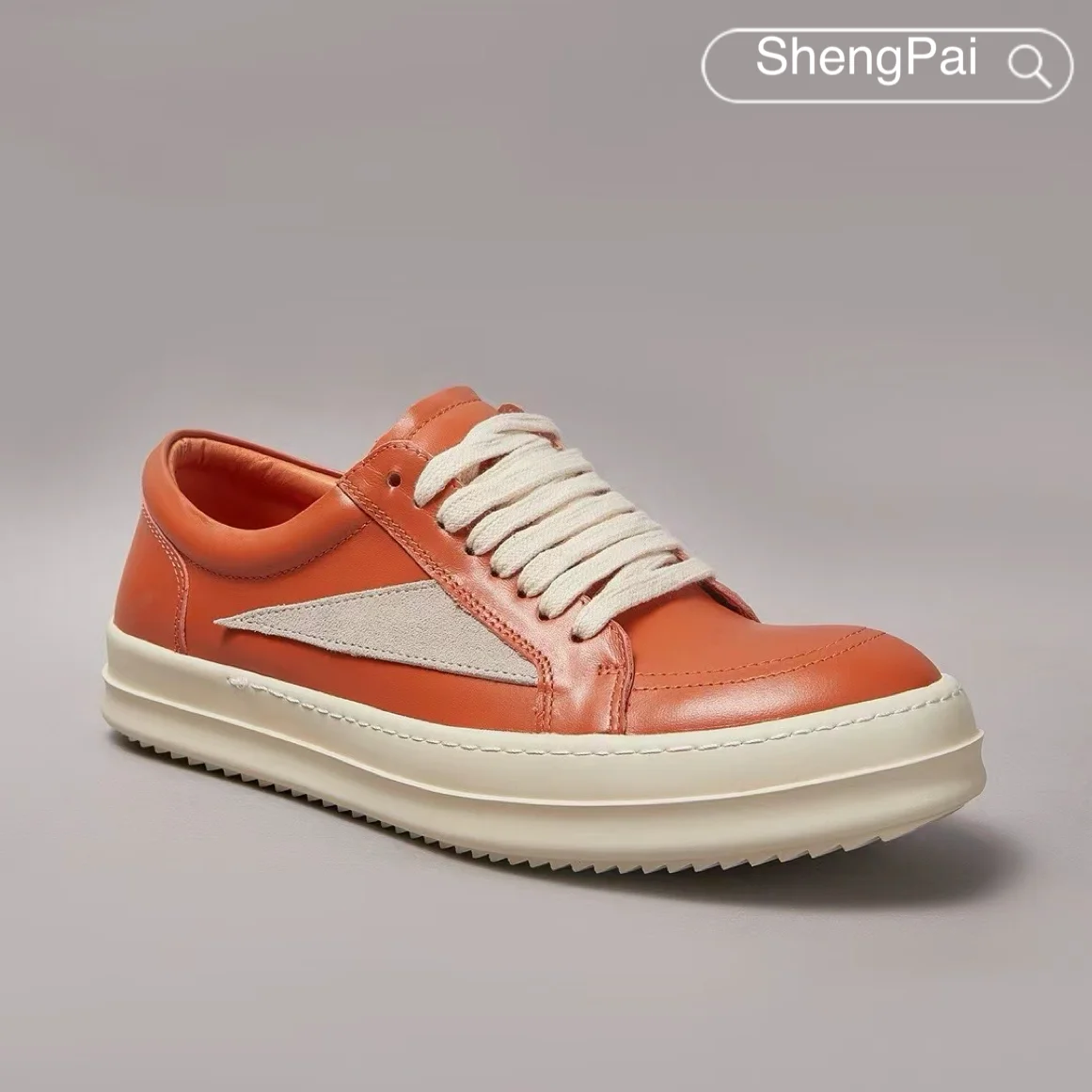 

Men's Classic Casual Shoes Orange Genuine Leather Low-Top Lace-Up Fashion Loafers Shoes for Men Daily Outdoor Footwear Sneakers