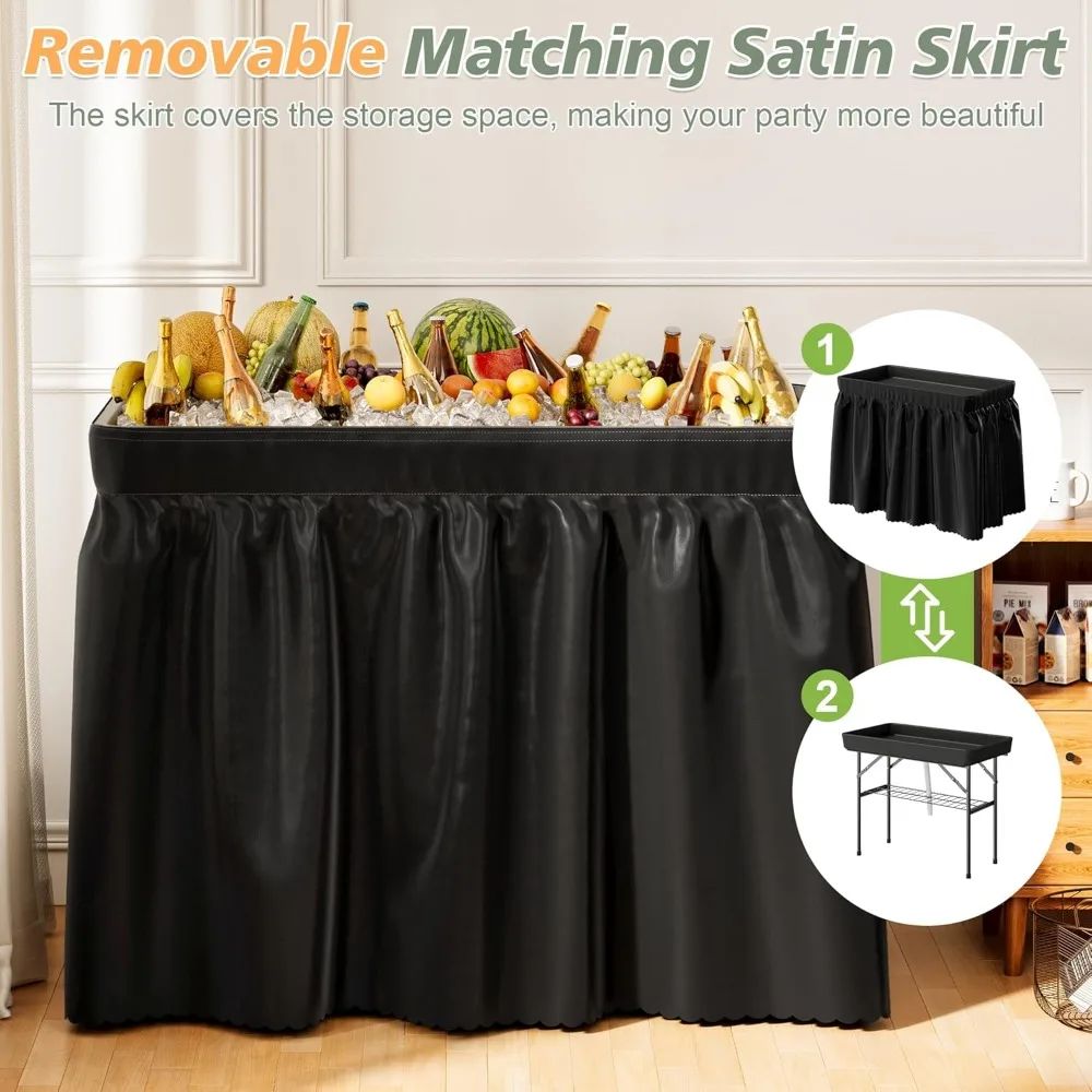 طاولة تبريد ثلج محمولة قابلة للطي مع تنورة مطابقة وصرف للحفلات الخارجية والتخييم وصيد الأسماك والتنظيف