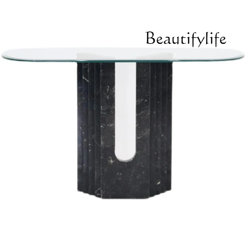 

Nordic modern simple wabi style marble entrance table light luxury wall glass narrow side table