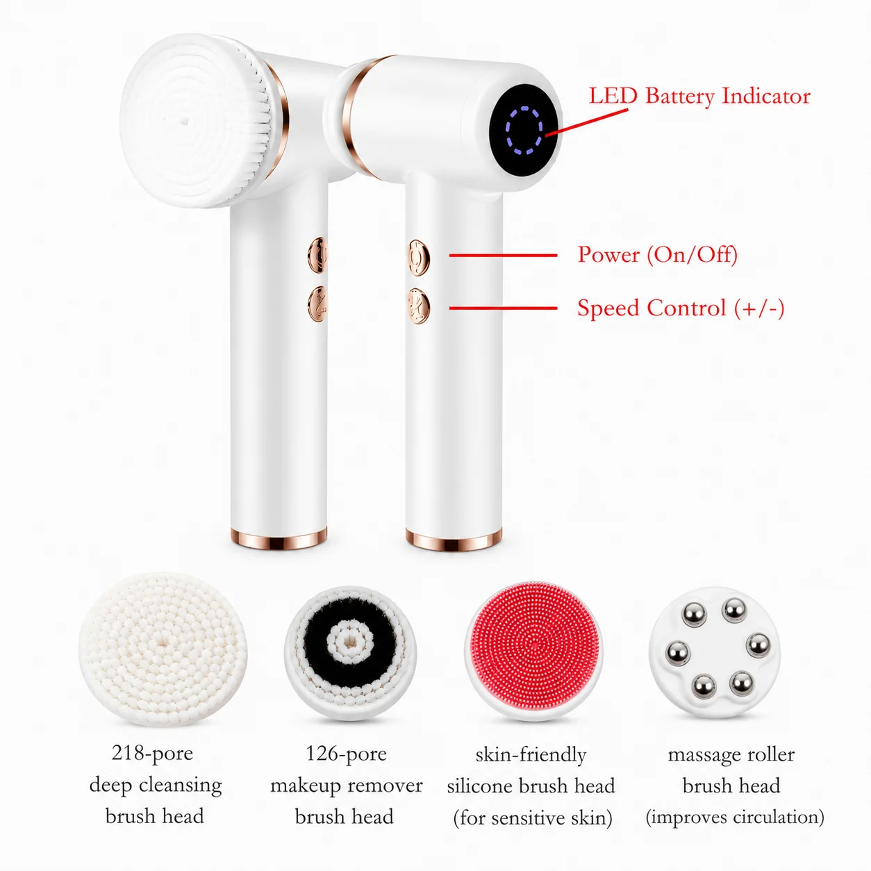 4 in 1 Electric Facial Cleansing Brush Rotating Face Massager 5-Speed Exfoliator Deep Pore Cleaner Skincare Device - view 4