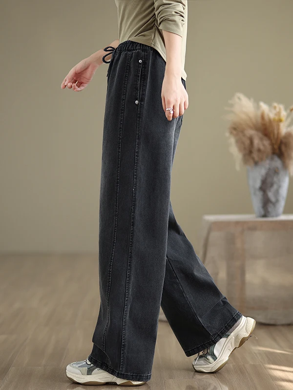 Damskie spodnie jeansowe retro plus size z elastyczną talią, luźne, uniwersalne, z prostymi nogawkami, szerokie nogawki, wyszczuplające, długie spodnie na wiosnę.