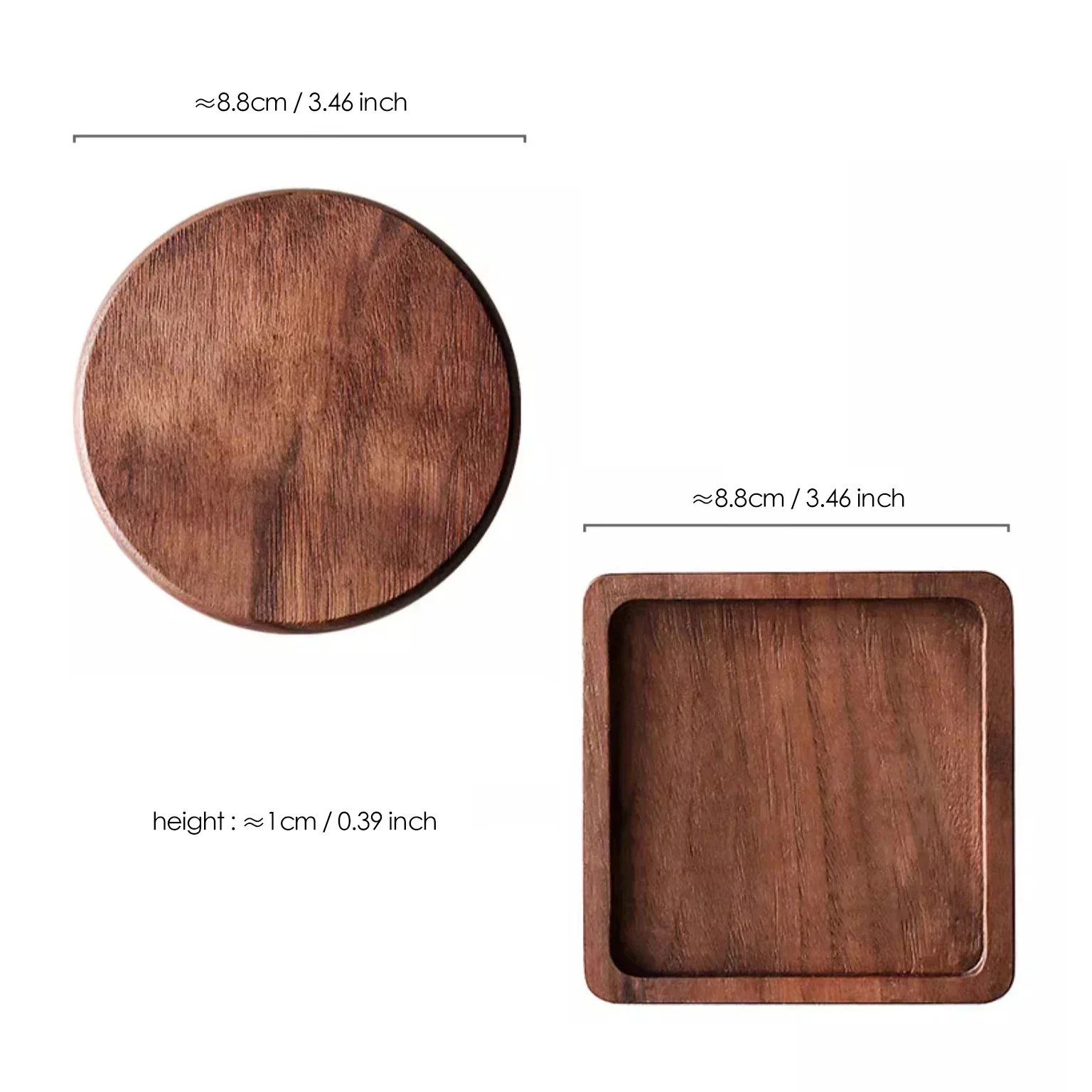 1PCS Solid Walnut Wood Coaster Round Square Beech Wood Cup Mat Durable Heat Resistant Tea Coffee Cup Pad Placemats 8.8cm/3.46in