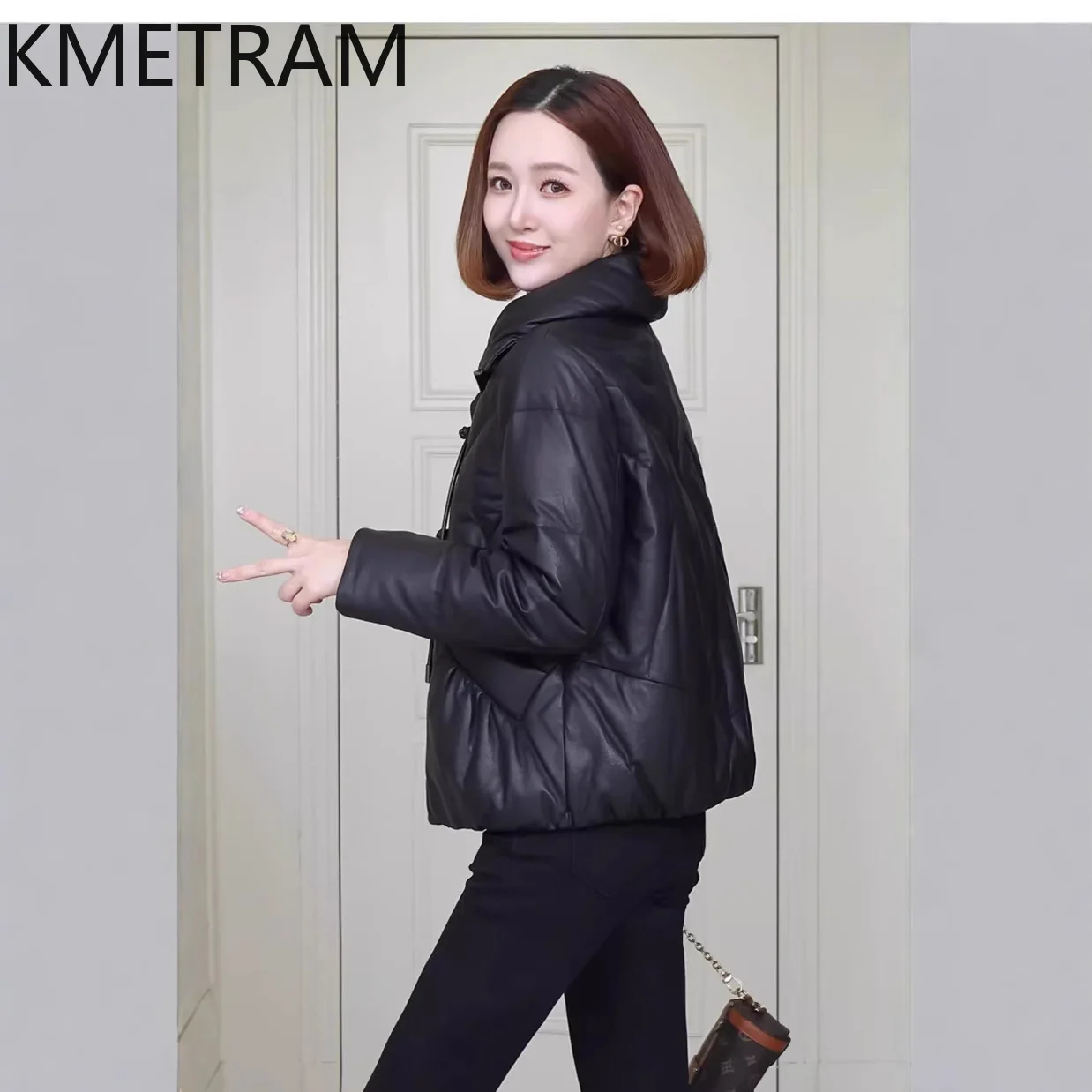 100% 양피 퍼퍼 자켓 여성 고품질 정품 가죽 짧은 블랙 다운 코트 2025 겨울 의류 여성 Пуховик Женский