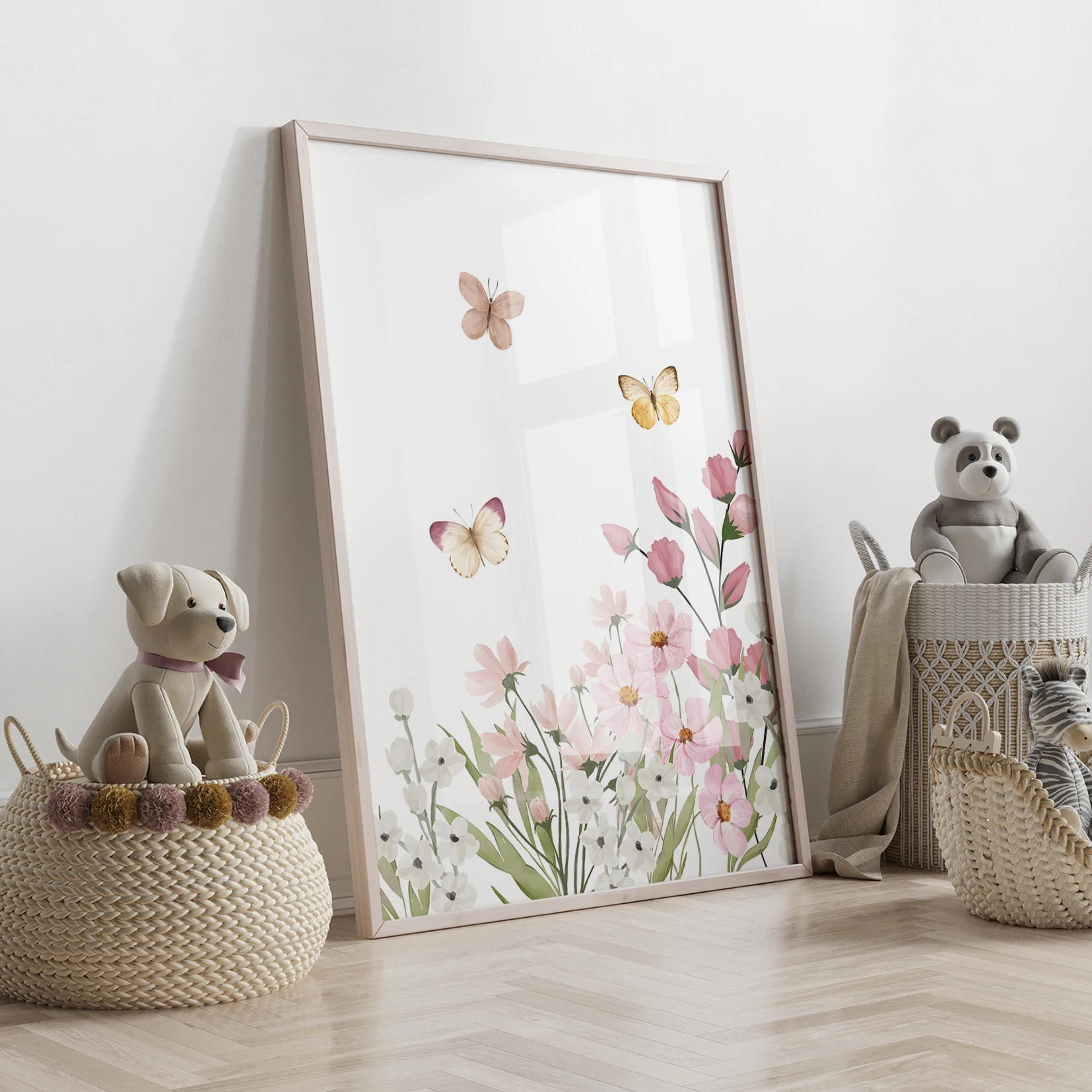 3pcs Cartoon Children Rabbit In The Flowers Wall Art Prints Canvas Painting Poster Picture For Living Room Home Decor image 4