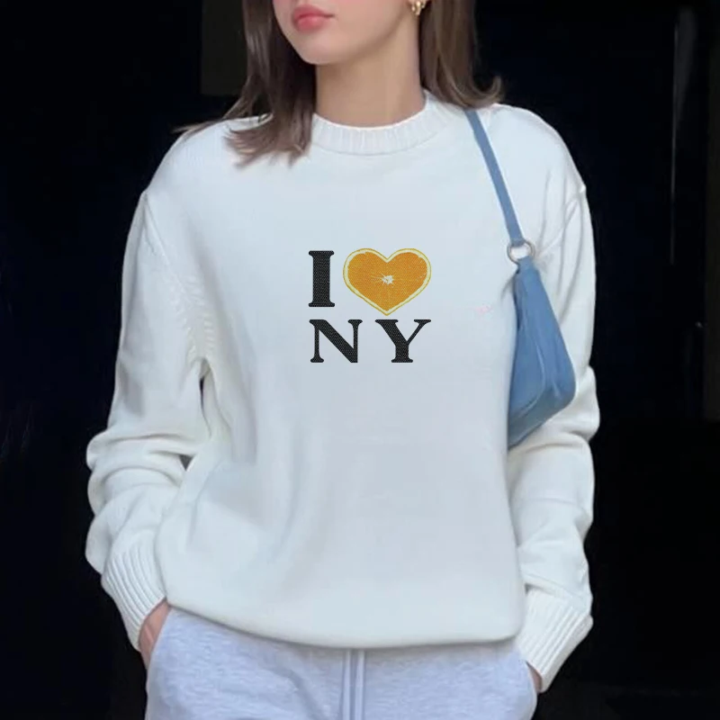 New Casual Streetwear Sweater Knitted Women's I LOVE NY Painting Girl Hip Hop Long Sleeve Knitted Graphics Vintage Pullover