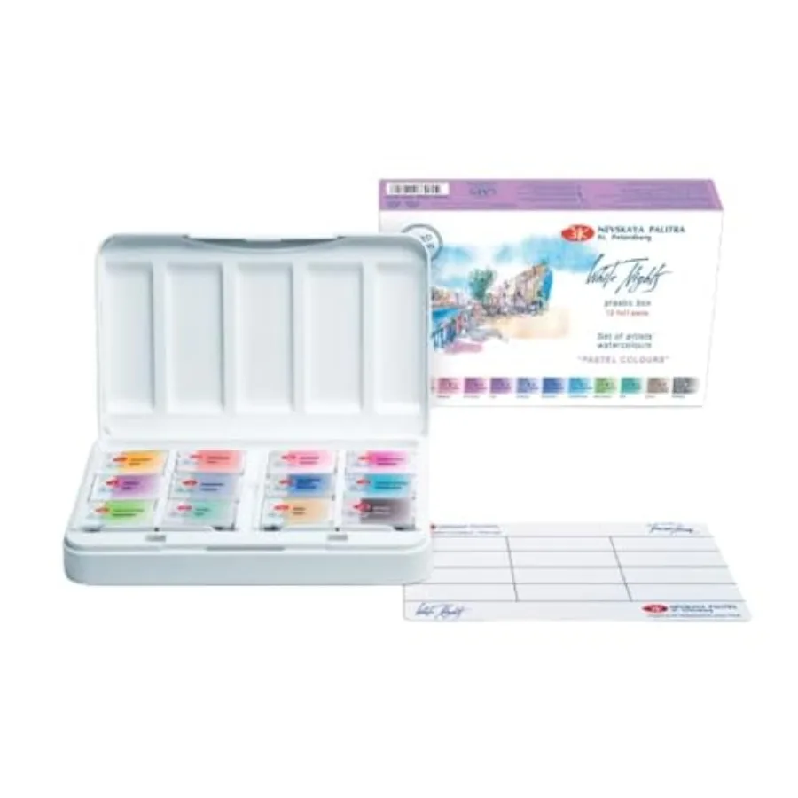 

Professional Watercolor Set 12 Full Pans 2.5ml of Pastel Colors, Extra Fine Artist Grade Pigments, Vibrant and Lightfast, in Po