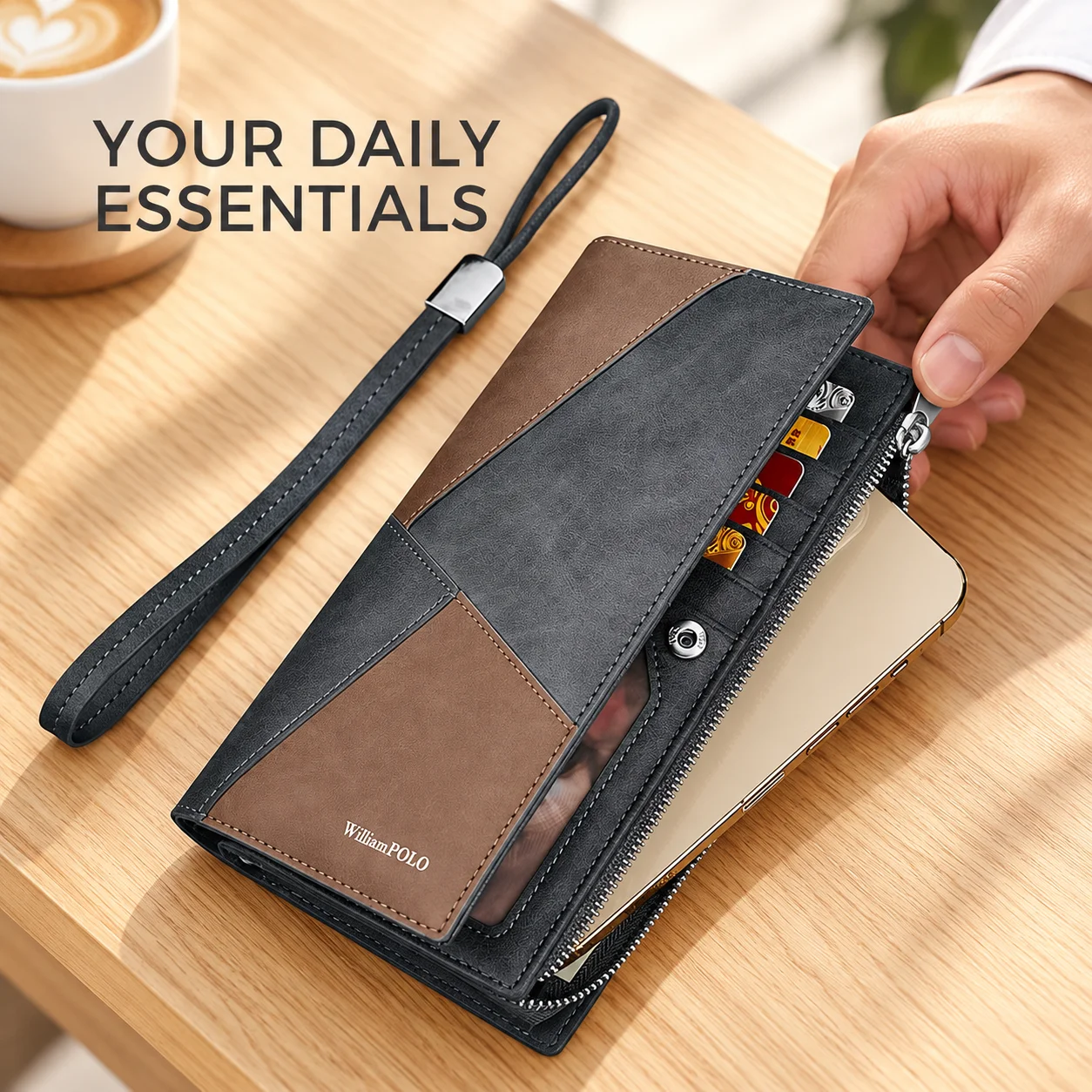 Men's Long Wallet with Multiple Card Slots, Multifunctional Phone Wallet and Cash Organizer for Daily Use and Travel