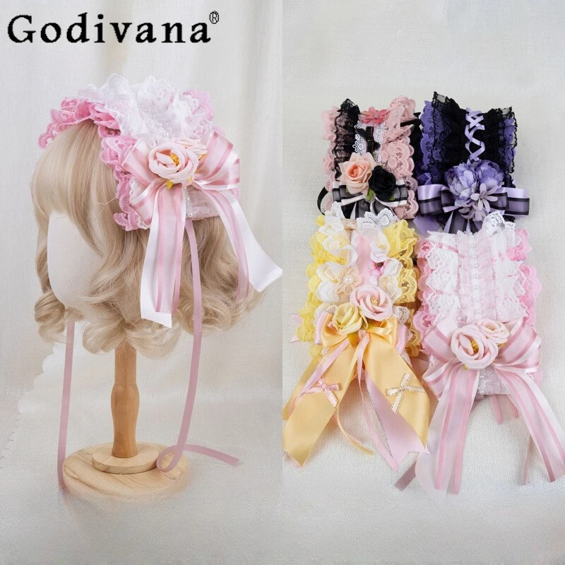 

Summer Lolita Elegant Bow Headwear Women's Lolita Original Design Hair Accessory Female Lace Flower High Street Bud Hairband