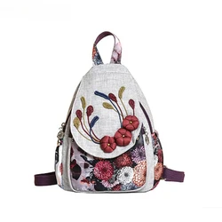 Ethnic Retro Cotton Linen Women Backpack Female Applique All Purpose Rucksacks Lightweight Travel Bags for Girls Schoolbag 2024