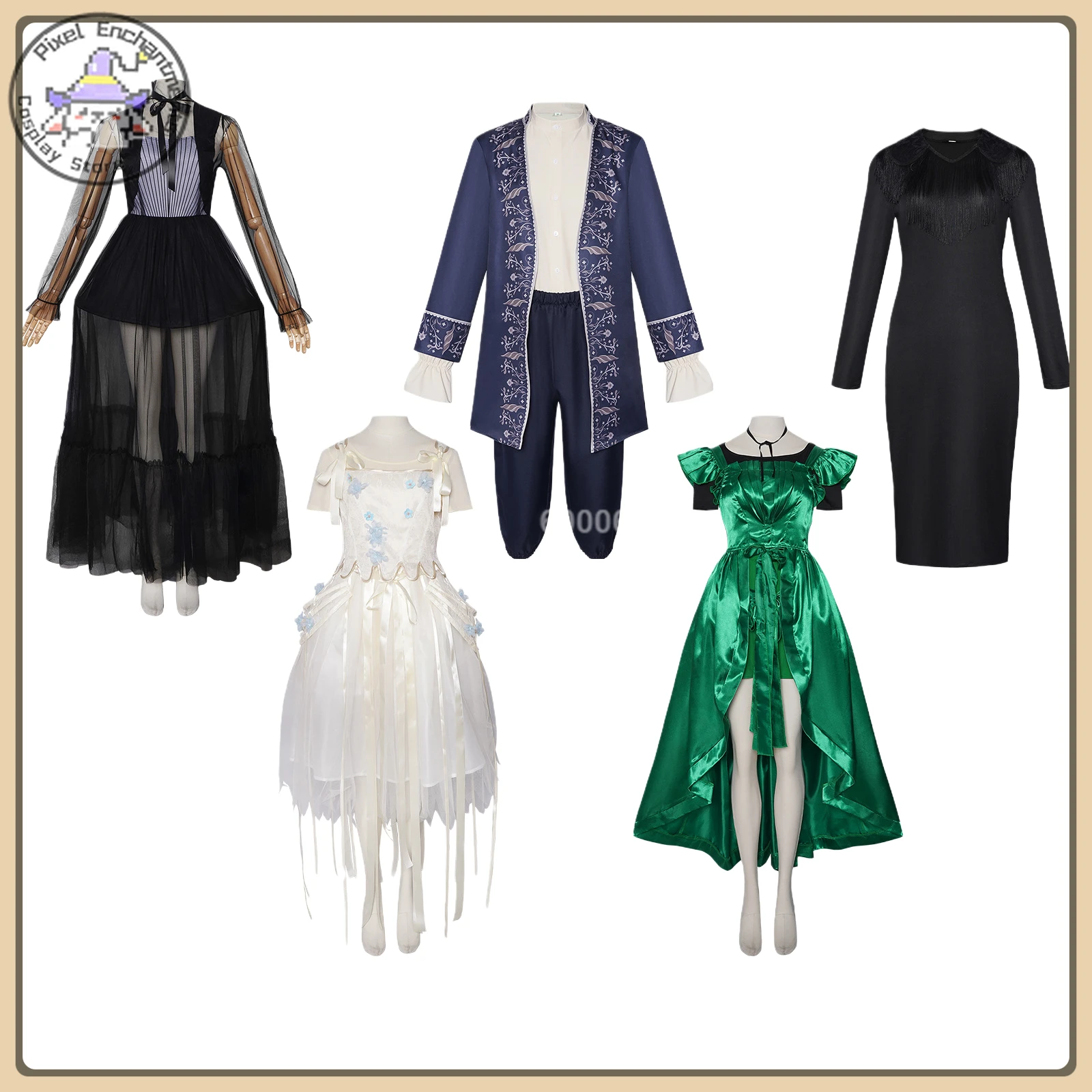 

Popular Movie Character Morticia/Gomez/Wolf Girl/Agnes Role Playing Costume Comic Con Party Costume (Female/Male Adult/Kid)