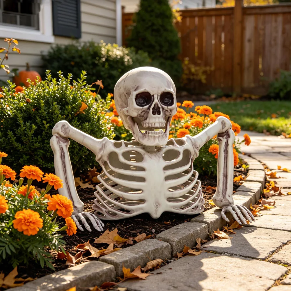 Horror Buried Skeleton Decor Realistic Half Body Skull Bone Figure Spooky Yard Lawn Garden Graveyard Party Halloween Decor Props