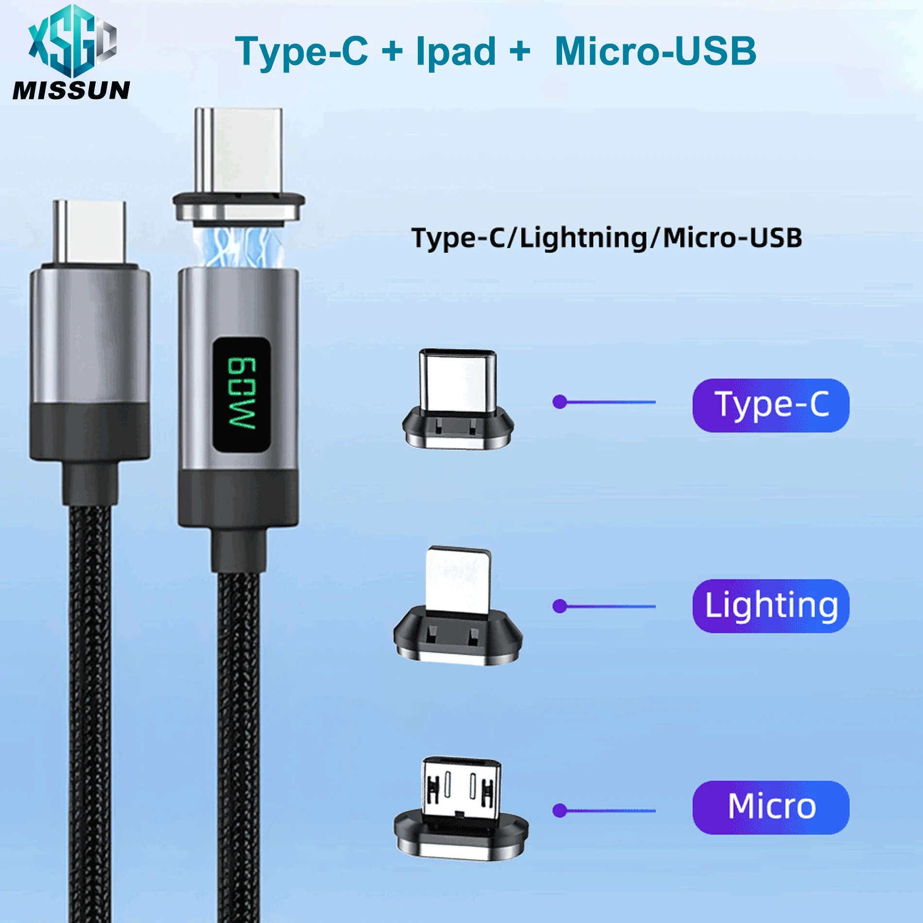 

3 IN 1 Micro USB 80Gbps 60W Magnetic Adapter Type C To USB C Fast Charge Magnet Converter Cable 1.2M 16K@60Hz 5A Type C Adapter