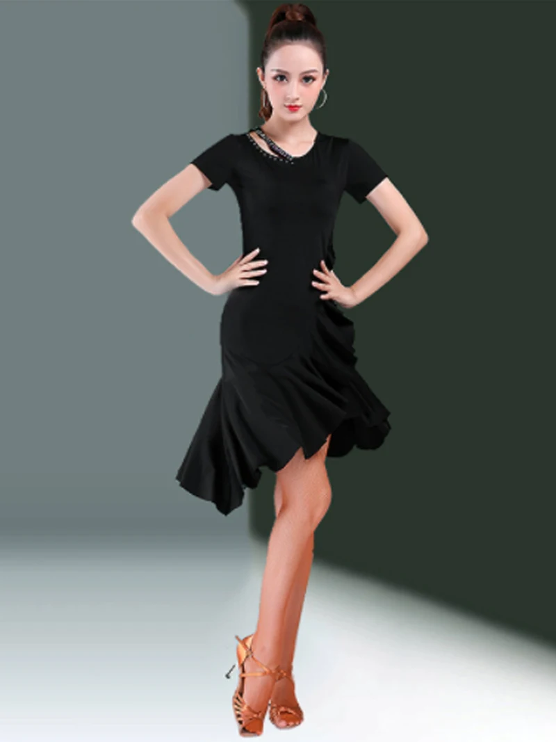 Latin Dancewear Adult Women Prom Party Sexy Dancewear Black Tight New Latin Dance Skirt Competition Performance Costume