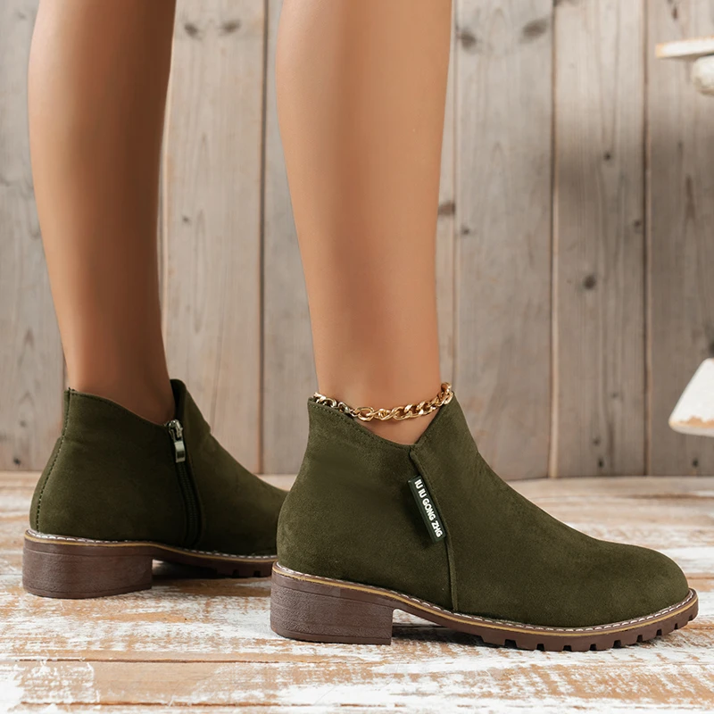 2023 Autumn/winter new Marten boots female side zipper ankle boots female low heel low tube student college style female