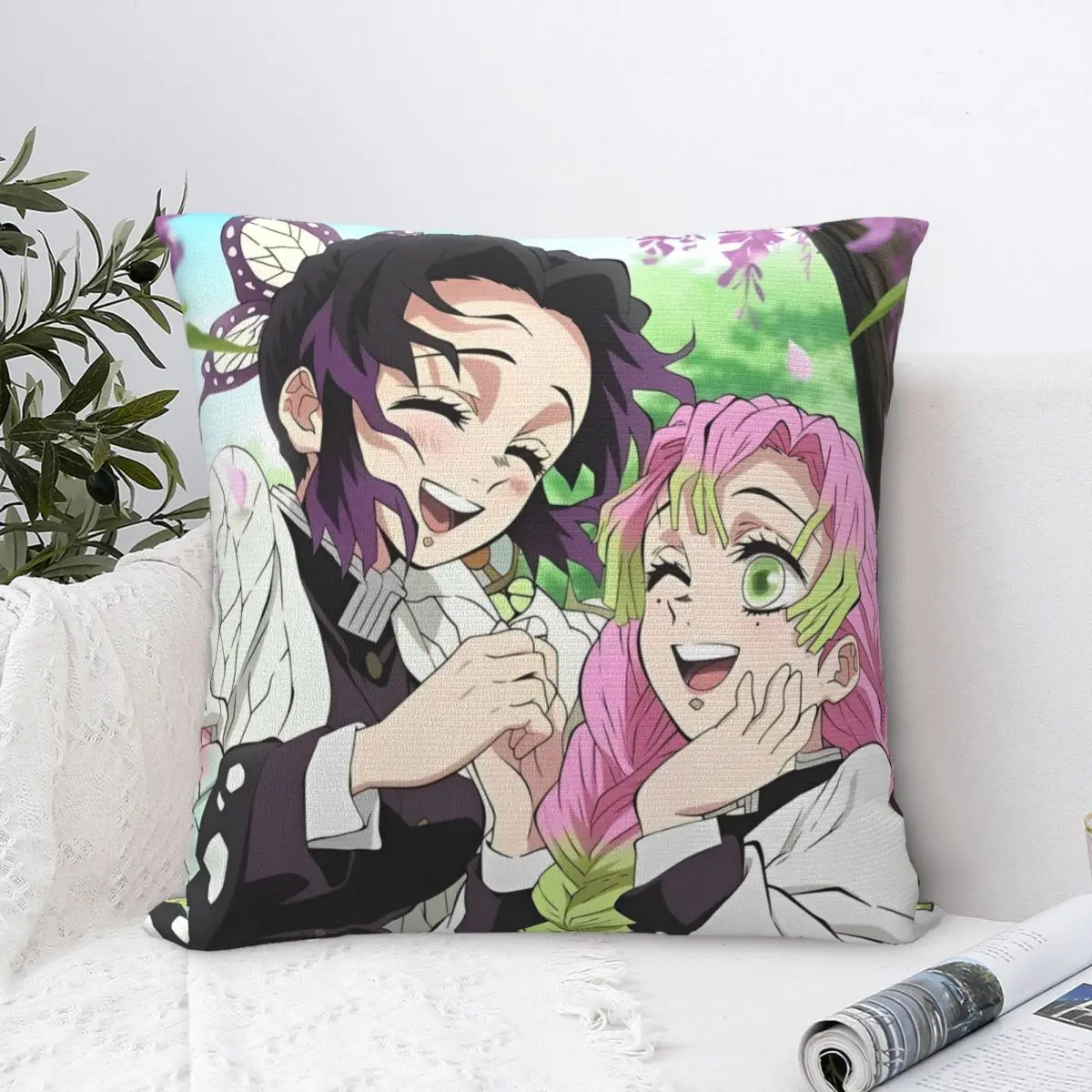 Love Hashira Mitsuri Kanroji Square Pillow Cases Demon Slayer Cushion Cover Awesome Zippered Decor Pillowcase for Seat 40x40cm