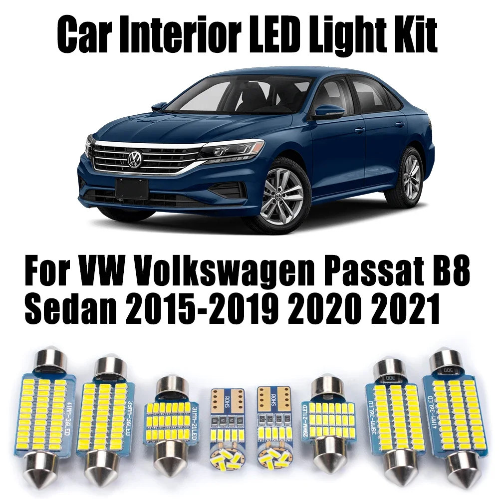 

12 шт. для VW Volkswagen Passat B8 Sedan 2015 2016 2017 2018 2019 2020 2021 светодиодный светильник для внутренней двери багажника Canbus комплект ламп для чтения