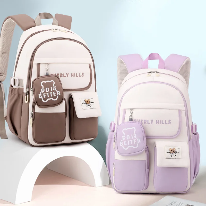 Mochilas escolares de la serie Animal para niñas, morral escolar con monedero para adolescentes, morral escolar con estampado de oso, 2024